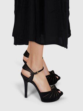 Gucci Black Suede Kelly Knot Platform Sandals Size 9